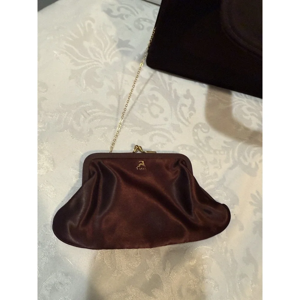 Vintage Koret Koretolope D Brown Kid Suede cut-out top handle Silk Coin‎ Bag